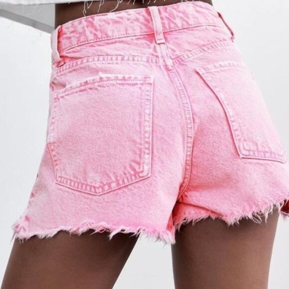 Zara Pants - ZARA bubblegum pink acid wash high-waisted denim jean shorts